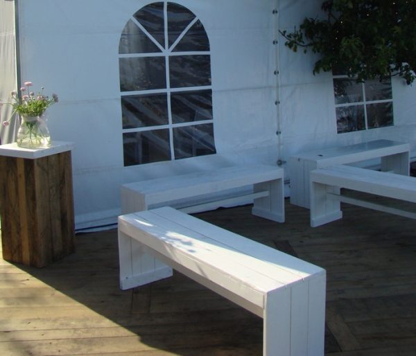 Witte steigerhouten 3-zitsbank zonder rugleuning - Afbeelding 2
