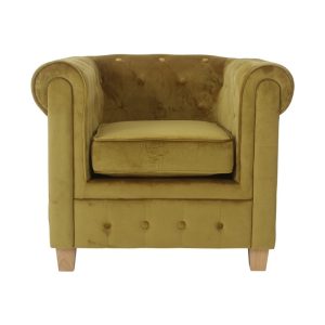 Fauteuil Malibu velours okergeel