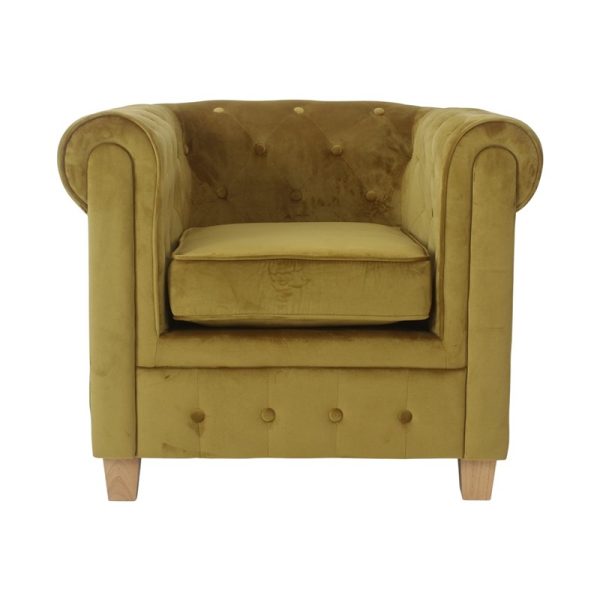 Fauteuil Malibu velours okergeel